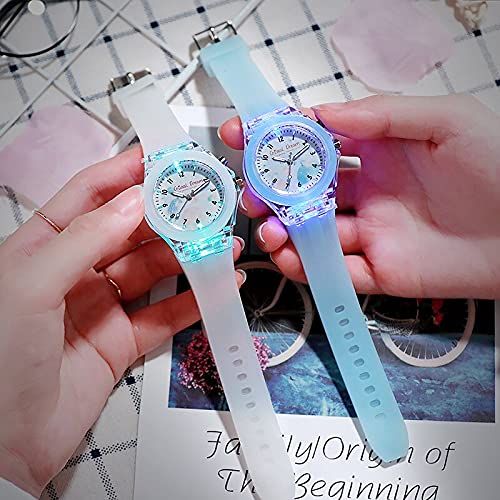 Reloj para niña Estudiante Flash Relojes Niña Niños Reloj Luminoso Silicona Colorido Fruta Regalos Reloj Relojes para niñas (Color : Strawberry Blue)