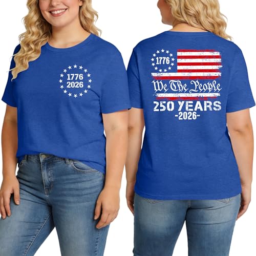 Image of Ithalt Patriotic Plus Size Shirts for Women 250th Anniversary USA Shirts American Flag Tshirt USA Short Sleeve Tops
