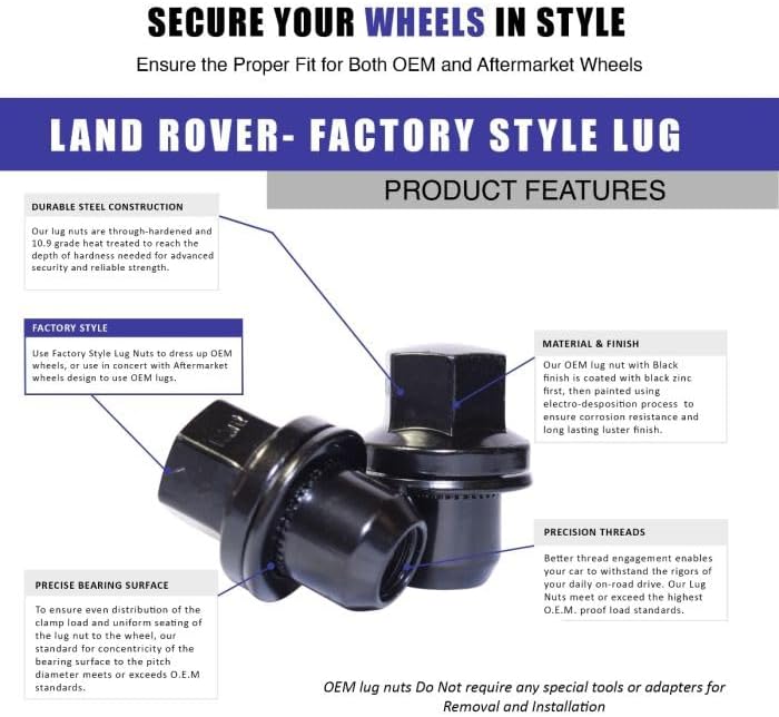 Miniatura 6 de Wheel Accessories Parts LR068126 - 20 tuercas de rosca M14x1.5 14x1.5, estilo OEM, cromadas largas de 78 pulgadas y 0.866 in, hexagonales, para Land