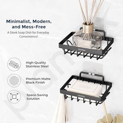 Image of Plantex GI Steel Soap Dish for Bathroom /Self Adhesive Soap Holder for Kitchen /Soap Stand /Case /Bathroom Accessories - Pack of 2 (Black)