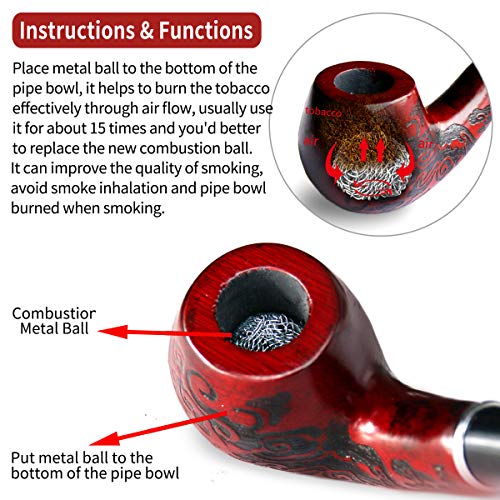 Joyoldelf Wooden Tobacco Smoking Pipe With 3-In-1 Pipe Scraper + 2 Cork Knockers + 10 Pipe Cleaners + 2 Metal Screen Percolator Leach Nets + 3 Packs Of 5 Pipe Screens + Pipe Holder #TOP4