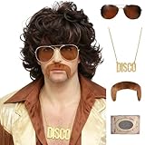 Bylatt 70s Disco Mullet Wigs for Men Brown Curly 80s Mullet Wig for Halloween Costume Party Afro Funny Wigs (Brown)