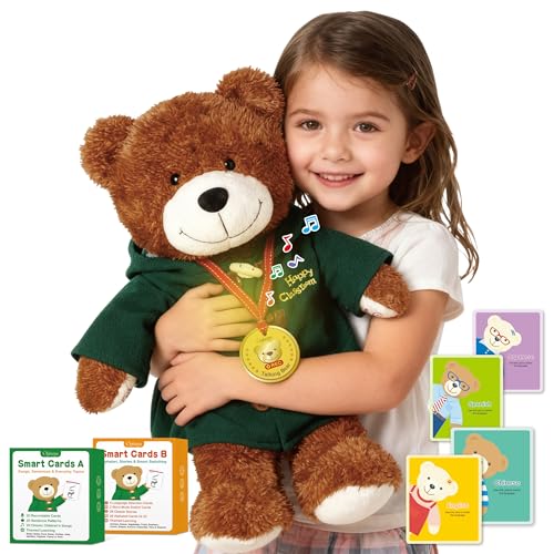 OPHAYA 20'' Techer Bear Talking Teddy Bear Stuffed Animal Plush Interactive Toy, Card-Activated 4 - Language Early Montessori Word Learning, Singing Storytelling Bear Toy for Kids