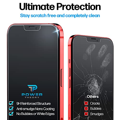 Image of Power Theory Designed for iPhone 12 /iPhone 12 Pro Screen Protector Tempered Glass [9H Hardness], Easy Install Kit, 99% HD Bubble Free Clear, Case Friendly, Anti-Scratch, 2 Pack