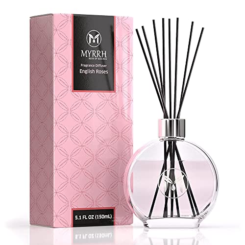 English Roses Scented Reed Diffuser Set with 8 Rattan Diffuser Sticks, 150 ml, All Natural Air Freshener, Long-Lasting Diffusers at Home - MyrrhUSA