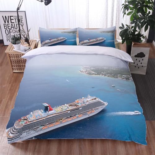Coastal 3 Pieces Bedding Set Duvet Cover Carnival Breeze Cruise Ship Anchored in George Town,Grand Cayman Soft and Lightweight Duvet Covers Set for All Seasons Twin