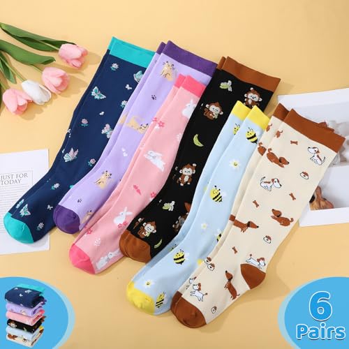 Jspupifip 6 Pairs Plus Size Compression Socks for Women Animal Wide Calf Extra Large Plus Size Compression Socks Knee High Support for Travel Yoga Circulation, Pink Purple White Blue Black, XXL by Jspupifip - Image 5