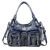 BOUYA Women's Denim Casual Hobo Bag for School Office Travel - Jeans Shoulder Bags Retro Denim Bag L