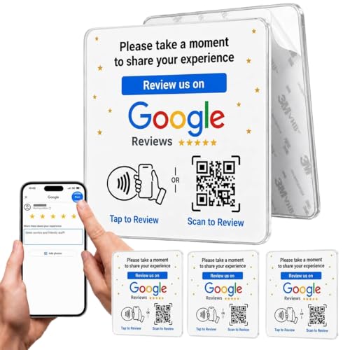 NFC Tap Google Review Acrylic Plate, White, Compact 3.9", 3-PLATES