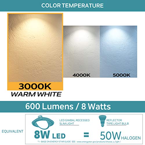 Nadair, 4’’ LED Recessed Gimbal Ultra Slim Lights, 1-Pack, IC Rated, Dimmable, 8W=50W, 600 Lumens, 3000K (Warm White), Quick Connect System, White Finish (SL4-630SW-WH3K) by Nadair - Image 5