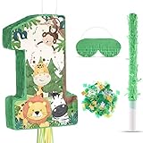 Wild One Pinata Number 1 Pull String Mini Pinata with Blindfold Bat Confetti Wild One 1st Birthday Party Decorations Safari Jungle Party Supplies 14.2 x 12.8 x 3.2 Inch