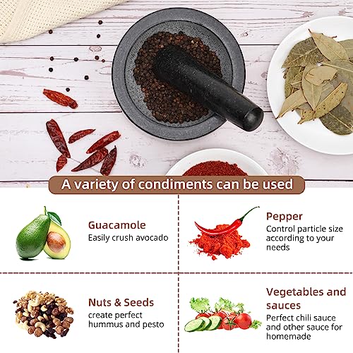 Mortar and Pestle Set with Wood Base, Granite Grinder Bowls for Guacamole, Polished Non Scratch Salsa Avocado Bowl, Cooking Spices and Seasoning, Kitchen Accessories by GAOMON - Image 5