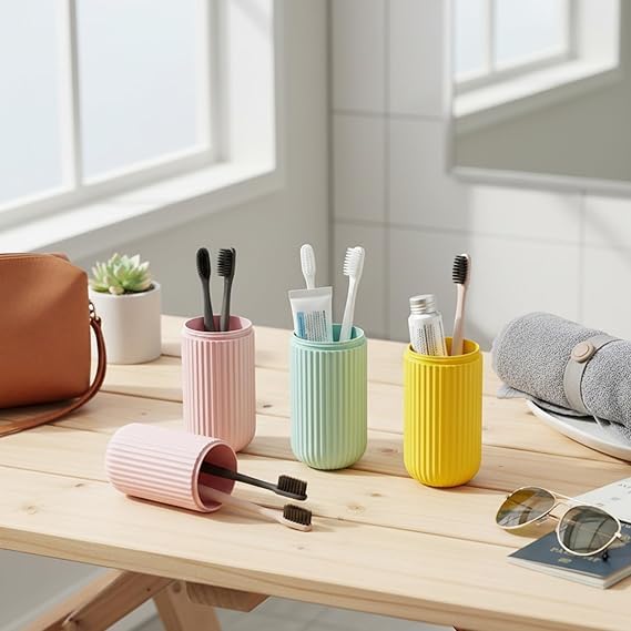 Image of tooth Brush Holder for Bathroom Travelling Cover Case Stand Box Container Wall Mounted Shelf Storage Organizer Accessories for Makeup Brush Cosmetic Pen Pencil Office Home Kitchen Plastic FreeStanding