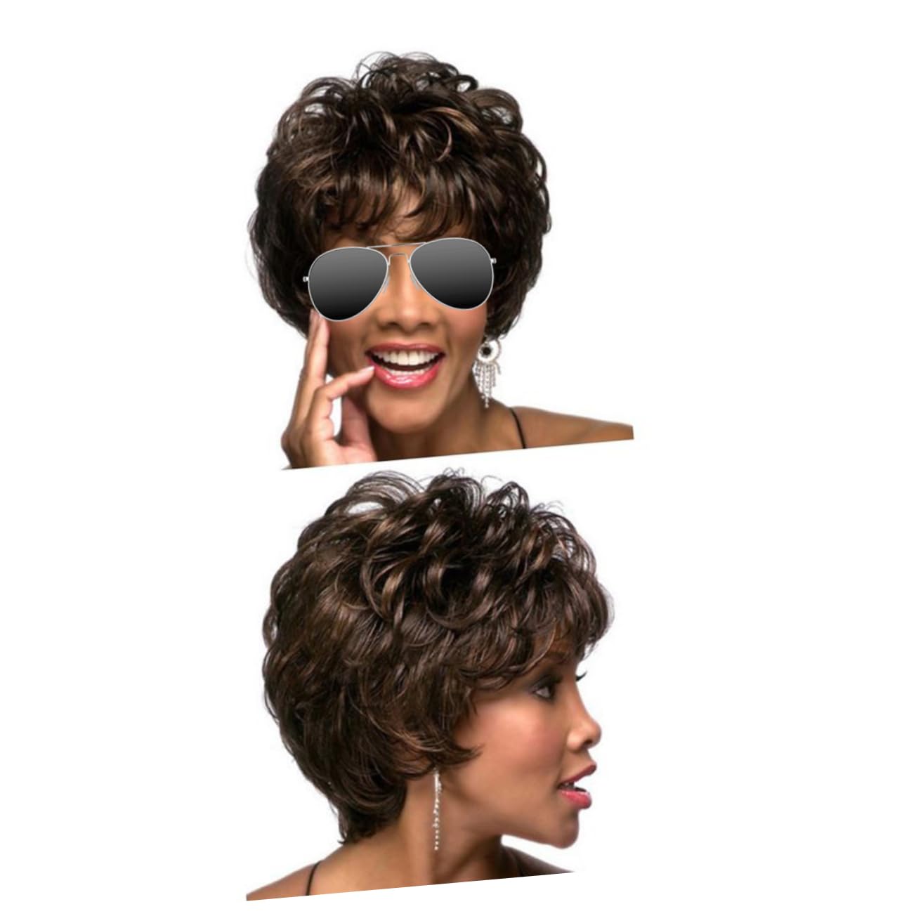 FOMIYES 2stücke Kurze Lockenperücke Für Damen Schwarz-braun Für Karneval Und Maskerade Mit Schrägem Lebensechtes Design Für Cosplay Und Besondere Anlässe