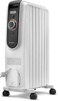 De'Longhi Dragon EasyTronic – Radiador de Aceite para Estancias hasta 45 m³, Calefactor Eléctrico con Termostato de Seguridad, 6 Aletas, Calefacción con 12 Niveles, Portátil, 1500W, Blanco (TRD50615)