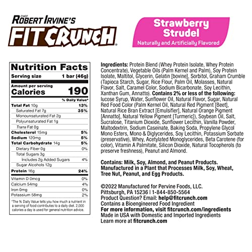 Fitcrunch Snack Size Protein Bars, Designed By Robert Irvine, 6-Layer Baked Bar, 3G Of Sugar & Soft Cake Core (18 Bars, Strawberry Strudel) #TOP1