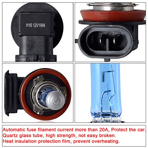 DZG H16 Halogen Fog Light Bulbs Replacement Kit 19W 5000K Super Bright Warm White Lamp 12V Auto, 2 Pieces - Image 2