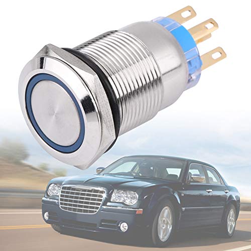 LED Latch Button Switch, 19mm 12V LED Waterproof Stainless Self-locking Latching Push Button Switch (Blue LED ring light) - Image 3