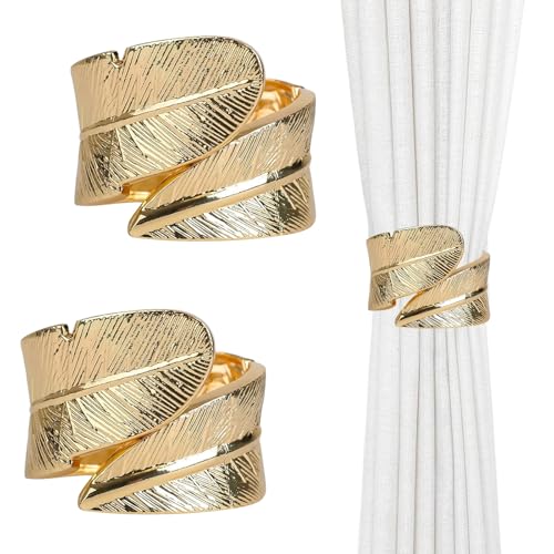 2 Sujetador para Cortinas en Metal Dorado, Agarrador Decorativo con Sistema de Fijación - Accesorio Elegante para Salón y Dormitorio Infantil, Lote de 2 Unidades