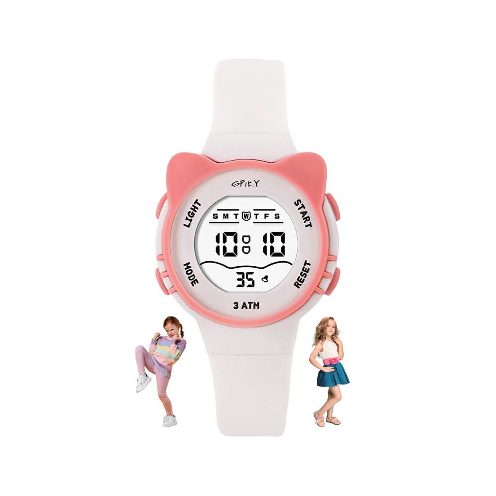 SPIKY Cateye Digital Sports Watch for Kids (White) | Multifunctional with Luminous Display & Alarm | Water Resistant & Soft Silicone Strap | Birthday Gift Wrist Watches for Girls & Boys | Age 2-14 Yrs (B0C7KV73YW) Amazon Price History, Amazon Price Tracker