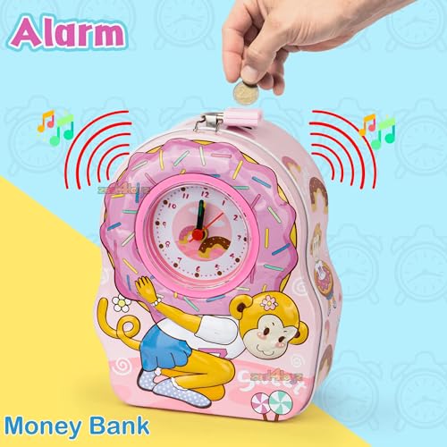 Image of Zest 4 Toyz Money Bank for Kids 2 in 1 Metal Piggy Bank with Lock N Key Table Alarm Clock for Kids Money Saving Box Gullak Money Box Coin Bank Birthday Gift Toy Age 3+