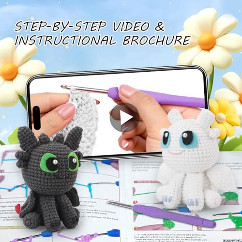 Image of Crochet Kit for Beginners,Beginner Crocheting Animals Kits w Step-by-Step Video Tutorials, Knitting Starter Pack for Adults and Kids,2 Pack Dragon