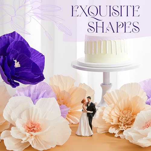 Image of Cholemy 24 Pcs Tissue Paper Flowers, Crepe Paper Flowers Decorations 8 inch 10 inch 12 inch for Wedding Party Baby Bridal Shower Carnival Party Birthday Nursery Wall Decor (Purple,Light Purple,White,Beige)