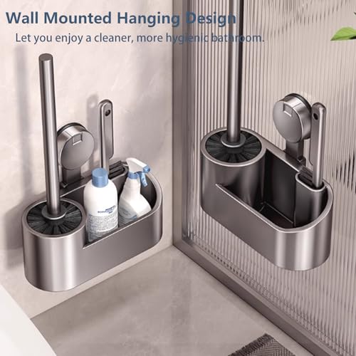 Image of 2 in 1 Toilet Brush and Holder Set,Hidden for Toilet Brush Set with 1 Crevice Cleaning Brush,Suction Cups Cleaning Caddy for Storage and Organization,Bathroom Cleaning Tools (2 Pack)