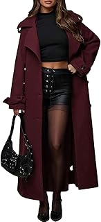 Women's Winter Oversized Wool Trench Coat Double Breast Notch Maxi Overc...
