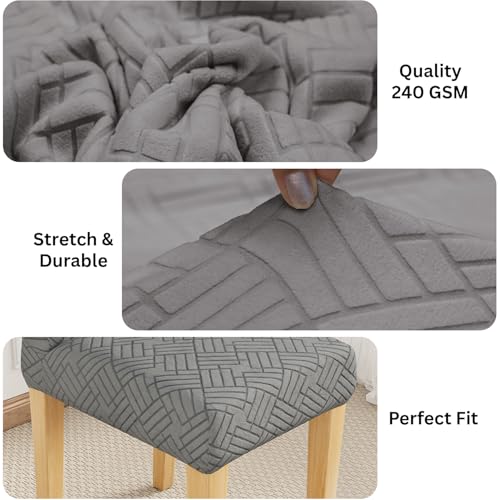 Image of Lukzer Elastic Dining Chair Cover - 4PC Pastel Dark Grey Abstract | Textured High Stretch Jacquard Seat Cover | Removable Washable Short Dining Chair Cover Protector Seat Slipcover | (CC-171-04)