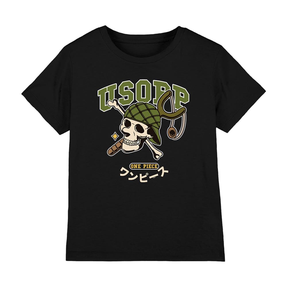 One Piece Usopp Collegic Skull Kids T-Shirt, Black, 9-11Y