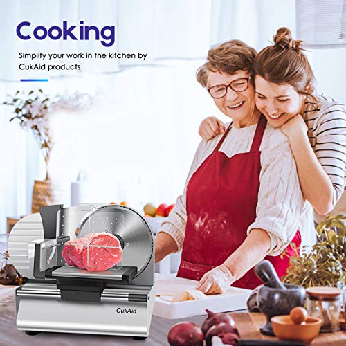 CukAid Electric Meat Slicer Machine, Deli Cheese Bread Food Slicer, Dishwasher Safe, Removable Stainless Steel Blade & Food Carriage and Pusher, 7/8 Inch Adjustable Thickness,180W - Thumbnail 3