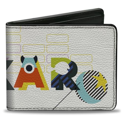 Buckle-Down Men's Disney Wallet, Bifold, Pixar Luxo Lamp and Ball Striping White Multi Color, Vegan Leather, 4.0