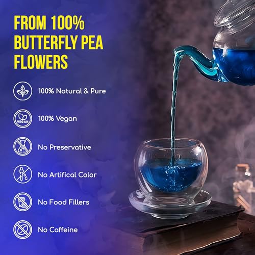 Image of FreshDrinkUS, Premium 100 Blue Butterfly Pea Flowers Tea Bags, 100% Natural and Pure from Butterfly Pea Flowers, Made With Natural Material Tea Bag, No Sugar, No Caffeine, No Gluten, Vegan
