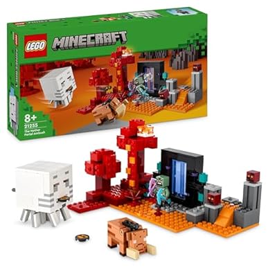 LEGO Minecraft Hinterhalt am Netherportal - Spielzeug mit Orc Krieger Figur Hoglin und Ghast - Spielset zum Bauen mit 2 Magmawürfeln - Gamer Geschenk für Jungen & Mädchen ab 8 Jahren - 21255