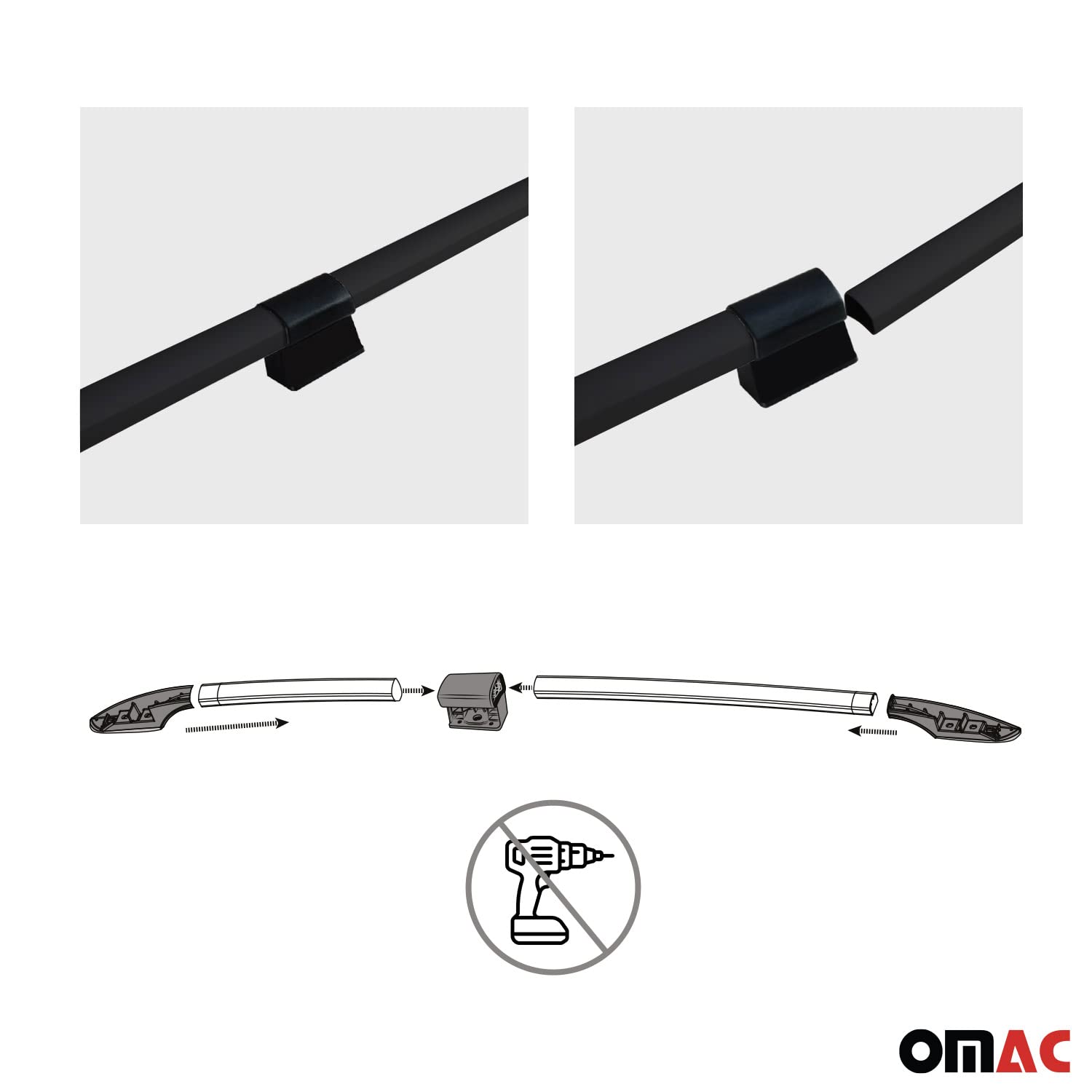 OMAC Barras de Techo Relingträger Compatible con VW T5 T6 Transporter Multivan Caravelle 2003-2024 L1 Kurzer Aluminio Negro 2tlg