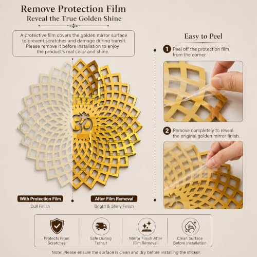 Image of Mandala Om 3D Acrylic Mirror Wall Sticker | Golden Decorative Om Wall Art for Living Room, Bedroom, Hall, Kids Room & Office | Self-Adhesive Spiritual Home Decor Mirror Sticker