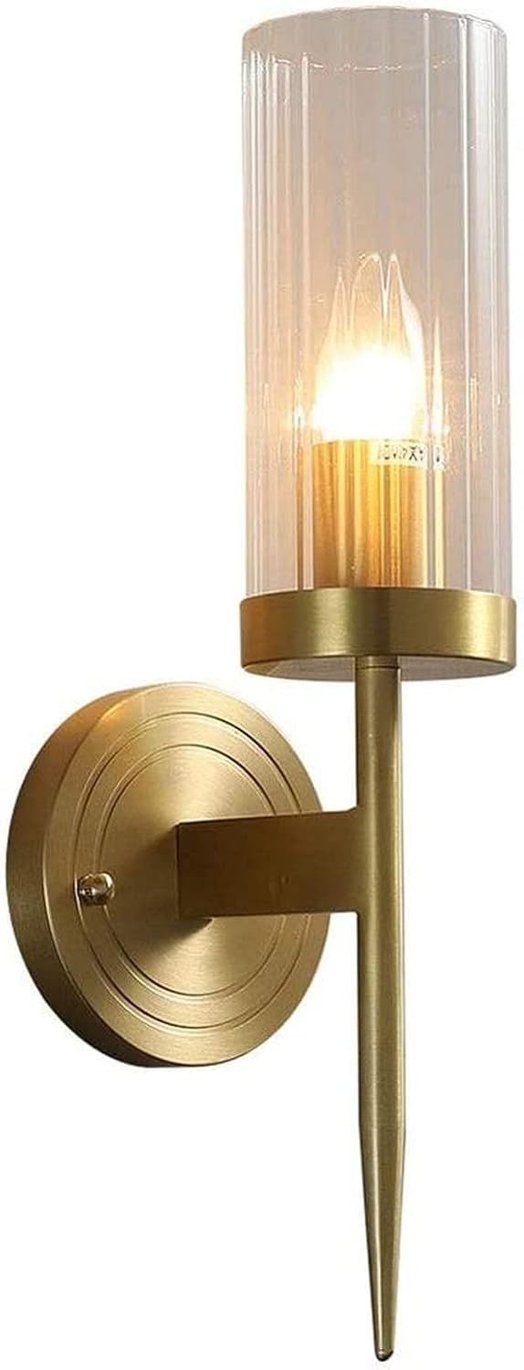 OLSKFUH Wall Light Modern Wall Lamp Copper Light Fixture Glass Shade Wall Light Brushed Gold Finish 15 Inch High Wall Sconce Candle Holder, Wall Sconces,