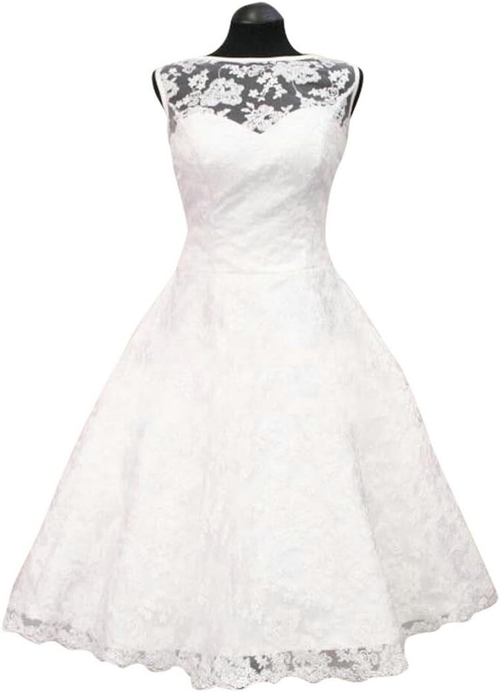 Lantesi Women's Short Lace Wedding Dress Bride Party Gown Size 18 White