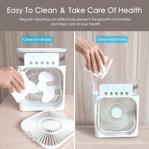 Image of Portable Air Cooler Mini Cooling Fan with Mist Spray Non Rechargable, 3-in-1 Air Cooler Humidifier Purifier, Adjustable Speeds Modes, Timer Function, LED Light, Easy Refill Water Tank