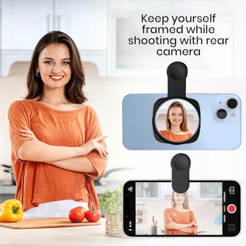 Image of ZORBES Clip-On Selfie Mirror for Smartphones, Universal Phone Camera Mirror Attachment with Cleaning Cloth Portable Photo Framing Accessory for Selfies, Vlogging, Content Creation