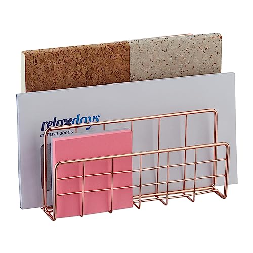 Relaxdays Range-revues pour Votre Bureau, 3 Compartiments verticaux, métal, HxLxP : 14 x 17,5 x 8 cm, Or Rose