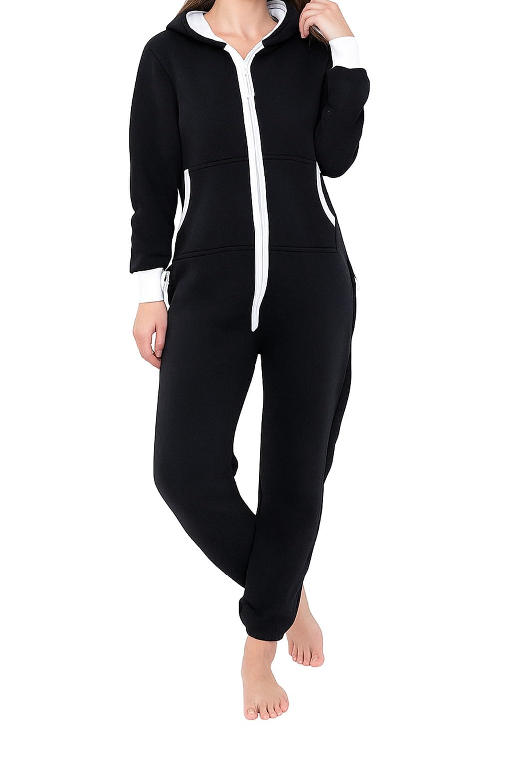 Juicy Trendz Women's Adult Fleece Onesie Pajamas – Unisex Cozy Warmth Hooded Zipper Jumpsuit, One Piece Sleepwear Playsuit