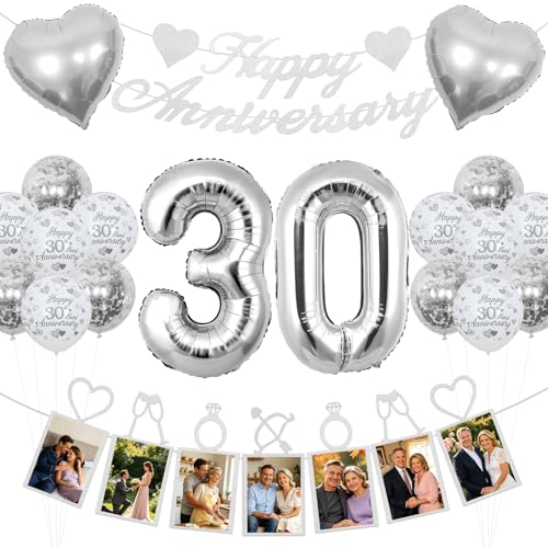 Ballons en aluminium 30e anniversaire de mariage et kit de décoration de fête argenté