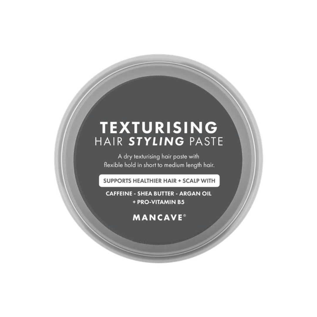 ManCave Texturising Hair Paste for Men, Natural Looking Texture and Definition with Panthenol, Arginine and Caffeine, Flexible and Reworkable Hold, Vegan, Cruelty Free, 75 ml, Packaging May Vary