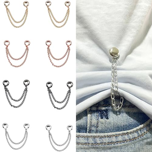 8PCS Magnetic Clothing Clips - Multi-Function Magnetic Buttons with Chain, Strong Magnet Pin for T-Shirt Shortening, Fixing Scarves, Hijab, Collar, Pants Hems & More, Brooch Pin & Sewing Clips in One
