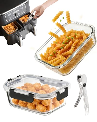 MOWETOO 2 Stück Glas Auflaufform für Airfryer Airfryer Zubehör passend für Cosori Ninja Philips uvm. spülmaschinenfest & hitzebeständig bis 400C Kraztfest