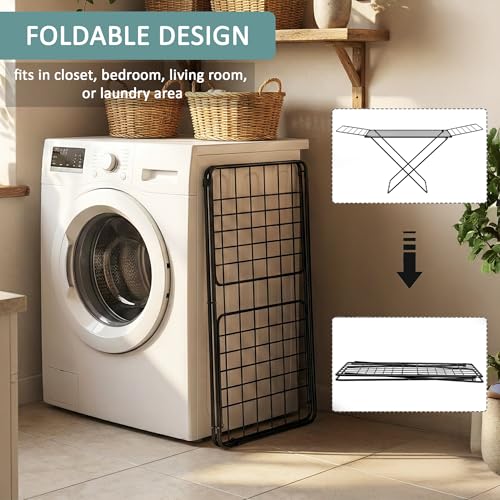 Image of Kuber Industries Extra Strong 5.8 Kg Foldable Metal Clothes Drying Stand for Indoor & Outdoor | Laundry Rack, Clothes Dryer Stand for Adult & Kid Cloth | Black