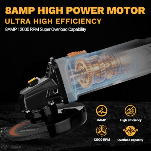 8-Amp Angle Grinder: DEKOPRO 4-1/2 inch Electric Corded Grinder Power Tools with Grinding and Cutting Wheels, Auxiliary Handle and Wrench for Cutting, Polishing and Grinding - Image 2