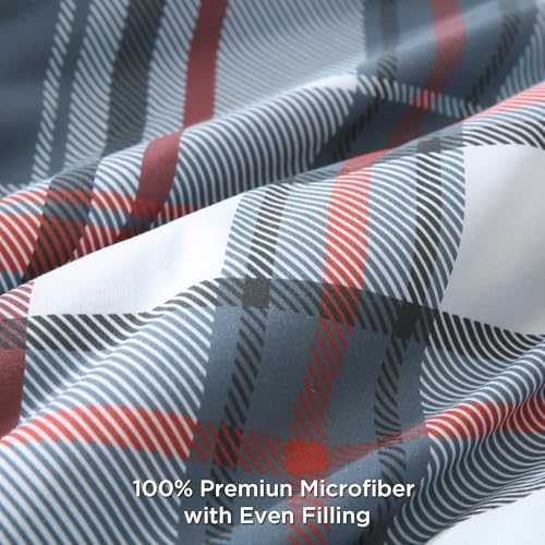Image of Andency Navy Red Plaid Comforter Set Full(79x90Inch), 3 Pieces Grid Gingham Stripes Bedding Comforter Sets for Boys Girls Kids Teens, Preppy Geometric Line Soft Lightweight Reversible Bed Set as Gift